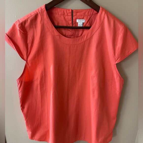 J. Crew Bright Coral Textured Cap-Sleeve Top Women’s XXL - Picture 1 of 5